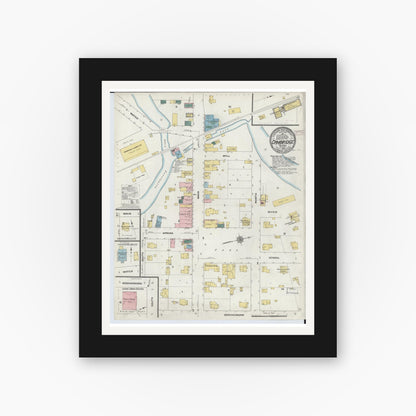 Old map wall art mockup — black gallery frame with white mat — Sanborn Fire Insurance Map from Cambridge, Dane County, Wisconsin (1909), Sheet #0001