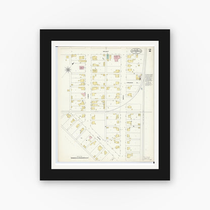 Old map wall art mockup — black gallery frame with white mat — Sanborn Fire Insurance Map from Jeffersonville, Fayette County, Ohio (1907), Sheet #0002