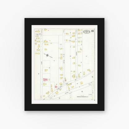 Old map wall art mockup — black gallery frame with white mat — Sanborn Fire Insurance Map from East Hampton, Hampshire County, Massachusetts (1910), Sheet #0013