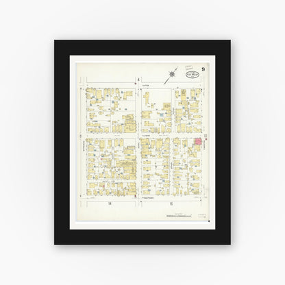 Old map wall art mockup — black gallery frame with white mat — Sanborn Fire Insurance Map from Key West, Monroe County, Florida (1912), Sheet #0009