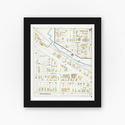 Old map wall art mockup — black gallery frame with white mat — Sanborn Fire Insurance Map from Traverse City, Grand Traverse County, Michigan (1904), Sheet #0016