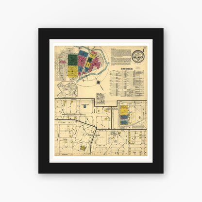 Old map wall art mockup — black gallery frame with white mat — Sanborn Fire Insurance Map from Ballinger, Runnels County, Texas (1922), Sheet #0001