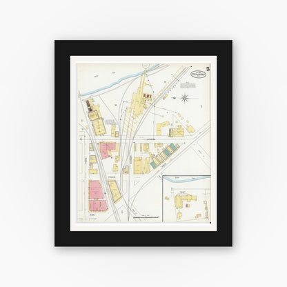 Old map wall art mockup — black gallery frame with white mat — Sanborn Fire Insurance Map from Beaumont, Jefferson County, Texas (1904), Sheet #0005