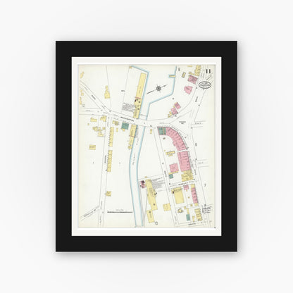 Old map wall art mockup — black gallery frame with white mat — Sanborn Fire Insurance Map from Hudson, Middlesex County, Massachusetts (1909), Sheet #0011