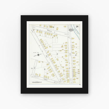 Old map wall art mockup — black gallery frame with white mat — Sanborn Fire Insurance Map from Batavia, Genesee County, New York (1919), Sheet #0026