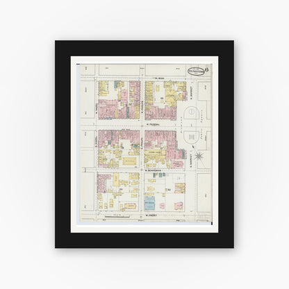 Old map wall art mockup — black gallery frame with white mat — Sanborn Fire Insurance Map from Youngstown, Mahoning County, Ohio (1889), Sheet #0006