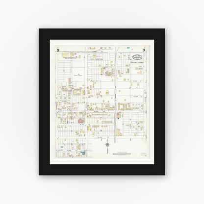 Old map wall art mockup — black gallery frame with white mat — Sanborn Fire Insurance Map from Sarasota, Sarasota County, Florida (1925), Sheet #0009