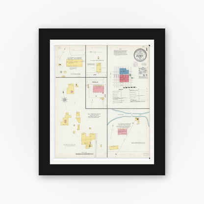 Old map wall art mockup — black gallery frame with white mat — Sanborn Fire Insurance Map from Quincy, Gadsden County, Florida (1903), Sheet #0001