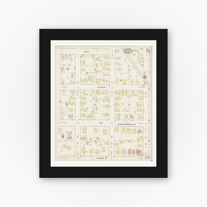 Old map wall art mockup — black gallery frame with white mat — Sanborn Fire Insurance Map from Clinton, Vermillion County, Indiana (1915), Sheet #0005