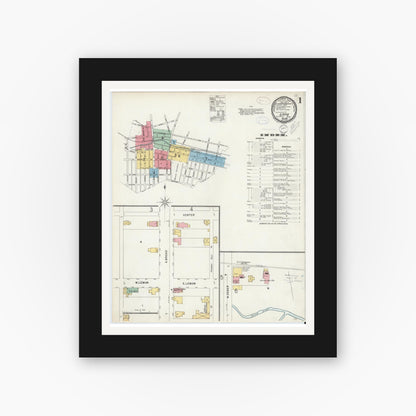 Old map wall art mockup — black gallery frame with white mat — Sanborn Fire Insurance Map from Lititz, Lancaster County, Pennsylvania (1898), Sheet #0001