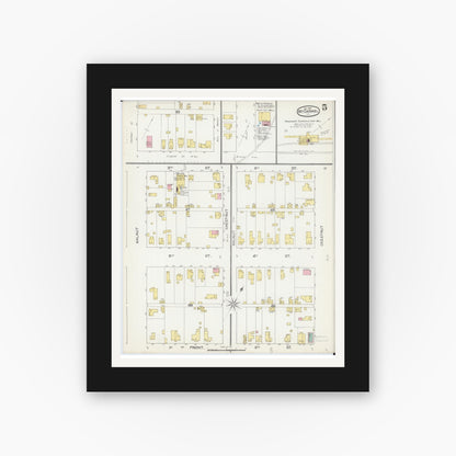 Old map wall art mockup — black gallery frame with white mat — Sanborn Fire Insurance Map from Mount Carmel, Wabash County, Illinois (1892), Sheet #0005