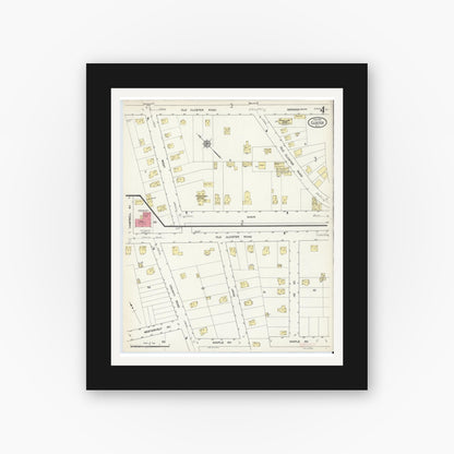 Old map wall art mockup — black gallery frame with white mat — Sanborn Fire Insurance Map from Closter, Bergen County, New Jersey (1913), Sheet #0004