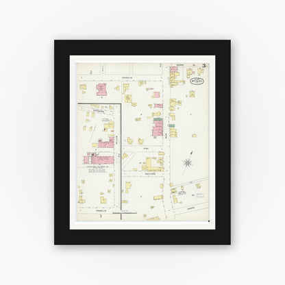 Old map wall art mockup — black gallery frame with white mat — Sanborn Fire Insurance Map from Mount Airy, Surry County, North Carolina (1896), Sheet #0003