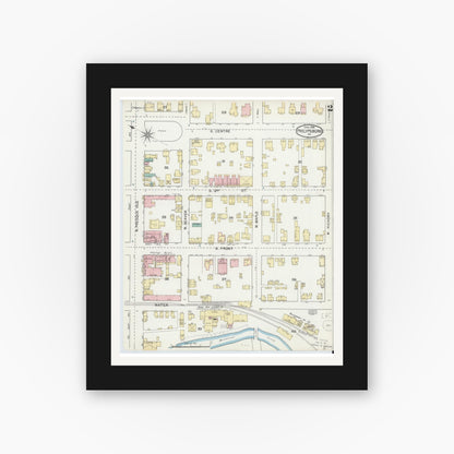 Old map wall art mockup — black gallery frame with white mat — Sanborn Fire Insurance Map from Philipsburg, Centre County, Pennsylvania (1892), Sheet #0002