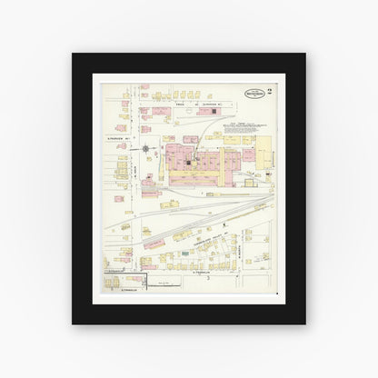 Old map wall art mockup — black gallery frame with white mat — Sanborn Fire Insurance Map from Waynesboro, Franklin County, Pennsylvania (1910), Sheet #0002