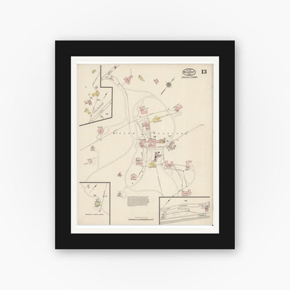 Old map wall art mockup — black gallery frame with white mat — Sanborn Fire Insurance Map from Belmont, Middlesex County, Massachusetts (1915), Sheet #0013