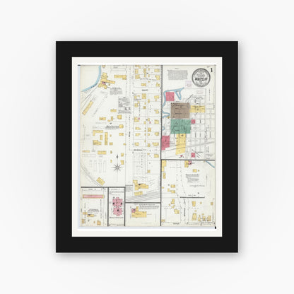 Old map wall art mockup — black gallery frame with white mat — Sanborn Fire Insurance Map from Montpelier, Williams County, Ohio (1905) - Complete Map Set