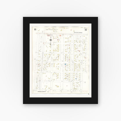 Old map wall art mockup — black gallery frame with white mat — Sanborn Fire Insurance Map from Spencer, Clay County, Iowa (1946), Sheet #0011