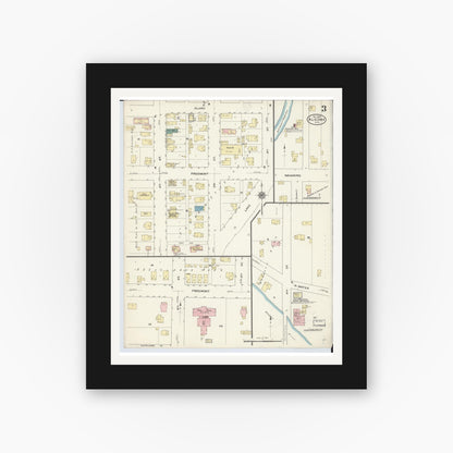 Old map wall art mockup — black gallery frame with white mat — Sanborn Fire Insurance Map from Algoma, Kewaunee County, Wisconsin (1909), Sheet #0003