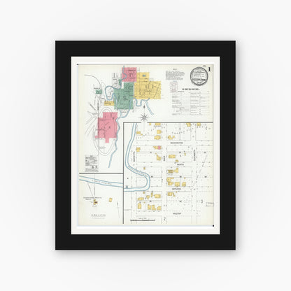 Old map wall art mockup — black gallery frame with white mat — Sanborn Fire Insurance Map from Excelsior Springs, Clay County, Missouri (1900) - Complete Map Set