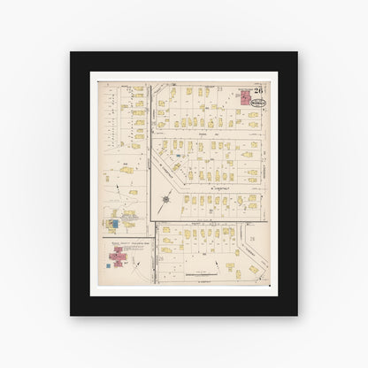 Old map wall art mockup — black gallery frame with white mat — Sanborn Fire Insurance Map from Norwalk, Huron County, Ohio (1922), Sheet #0026