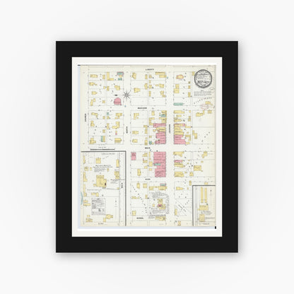 Old map wall art mockup — black gallery frame with white mat — Sanborn Fire Insurance Map from West Unity, Williams County, Ohio (1899), Sheet #0001