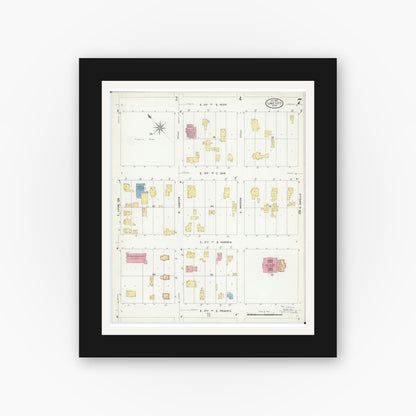 Old map wall art mockup — black gallery frame with white mat — Sanborn Fire Insurance Map from Lake City, Wabasha County, Minnesota (1909), Sheet #0007