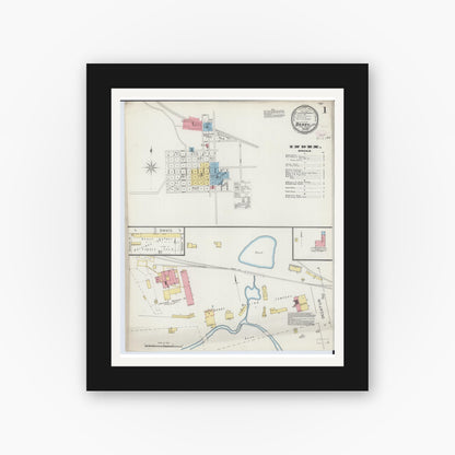 Old map wall art mockup — black gallery frame with white mat — Sanborn Fire Insurance Map from Barry, Pike County, Illinois (1894), Sheet #0001