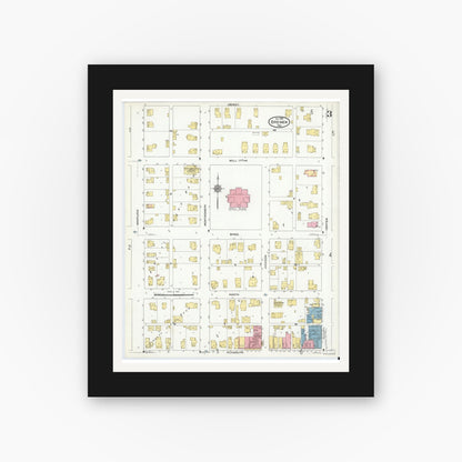 Old map wall art mockup — black gallery frame with white mat — Sanborn Fire Insurance Map from Bremen, Marshall County, Indiana (1910), Sheet #0003