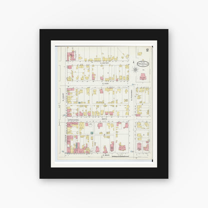 Old map wall art mockup — black gallery frame with white mat — Sanborn Fire Insurance Map from Circleville, Pickaway County, Ohio (1893), Sheet #0002