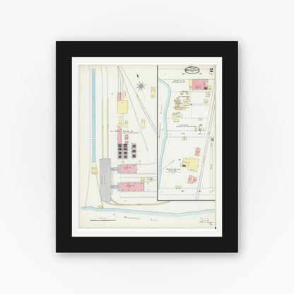 Old map wall art mockup — black gallery frame with white mat — Sanborn Fire Insurance Map from Braddock, Allegheny County, Pennsylvania (1896), Sheet #0002