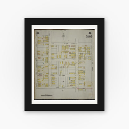 Old map wall art mockup — black gallery frame with white mat — Sanborn Fire Insurance Map from Lackawanna, Erie County, New York (1950), Sheet #0032