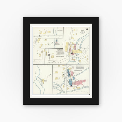 Old map wall art mockup — black gallery frame with white mat — Sanborn Fire Insurance Map from Medway, Norfolk County, Massachusetts (1910), Sheet #0010