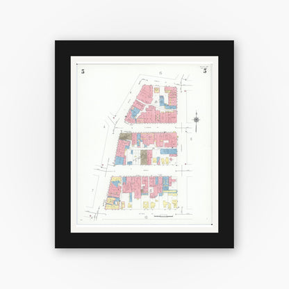 Old map wall art mockup — black gallery frame with white mat — Sanborn Fire Insurance Map from Beloit, Rock County, Wisconsin (1939), Sheet #0005