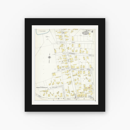 Old map wall art mockup — black gallery frame with white mat — Sanborn Fire Insurance Map from Marlborough, Middlesex County, Massachusetts (1912), Sheet #0004