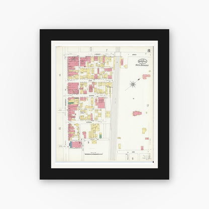 Old map wall art mockup — black gallery frame with white mat — Sanborn Fire Insurance Map from Braddock, Allegheny County, Pennsylvania (1908), Sheet #0008