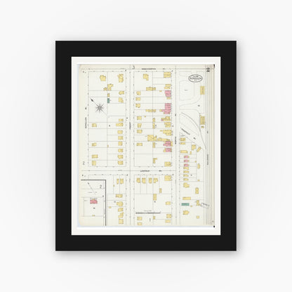Old map wall art mockup — black gallery frame with white mat — Sanborn Fire Insurance Map from Dunellen, Middlesex County, New Jersey (1905), Sheet #0002