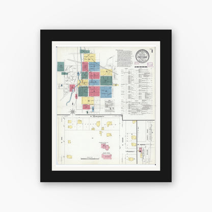 Old map wall art mockup — black gallery frame with white mat — Sanborn Fire Insurance Map from Owatonna, Steele County, Minnesota (1909) - Complete Map Set
