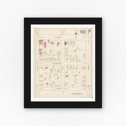 Old map wall art mockup — black gallery frame with white mat — Sanborn Fire Insurance Map from Tecumseh, Lenawee County, Michigan (1922), Sheet #0011