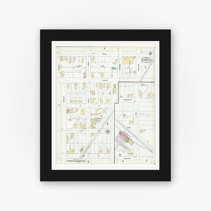 Old map wall art mockup — black gallery frame with white mat — Sanborn Fire Insurance Map from Staunton, Macoupin County, Illinois (1906), Sheet #0005