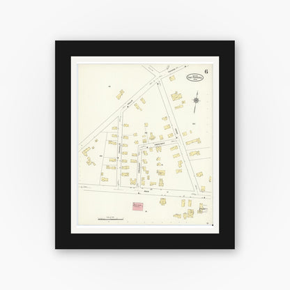 Old map wall art mockup — black gallery frame with white mat — Sanborn Fire Insurance Map from East Pepperell, Middlesex County, Massachusetts (1912), Sheet #0006