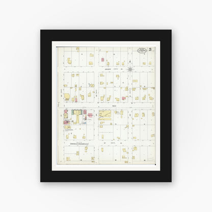 Old map wall art mockup — black gallery frame with white mat — Sanborn Fire Insurance Map from La Harpe, Hancock County, Illinois (1906), Sheet #0003