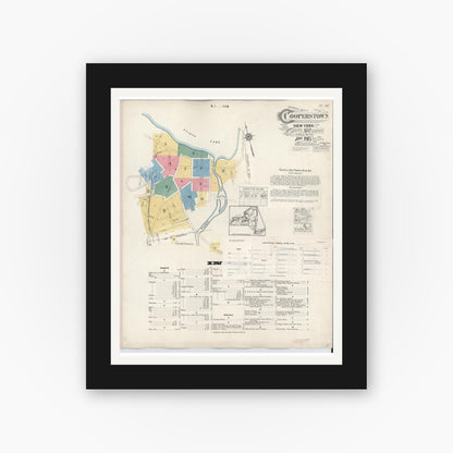Old map wall art mockup — black gallery frame with white mat — Sanborn Fire Insurance Map from Cooperstown, Otsego County, New York (1949), Sheet #0001