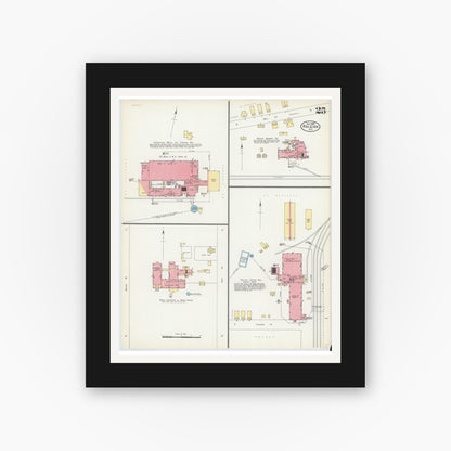 Old map wall art mockup — black gallery frame with white mat — Sanborn Fire Insurance Map from Raleigh, Wake County, North Carolina (1903), Sheet #0025