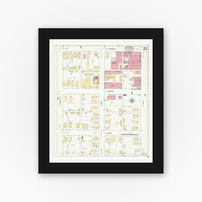 Old map wall art mockup — black gallery frame with white mat — Sanborn Fire Insurance Map from Tipton, Tipton County, Indiana (1909), Sheet #0011
