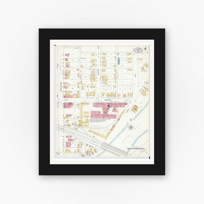 Old map wall art mockup — black gallery frame with white mat — Sanborn Fire Insurance Map from Tiffin, Seneca County, Ohio (1908), Sheet #0004
