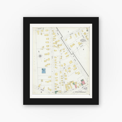 Old map wall art mockup — black gallery frame with white mat — Sanborn Fire Insurance Map from Milford, Worcester County, Massachusetts (1903), Sheet #0006