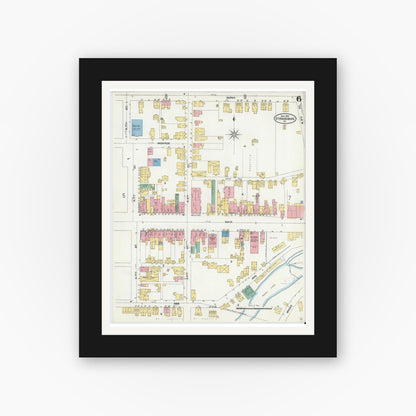 Old map wall art mockup — black gallery frame with white mat — Sanborn Fire Insurance Map from Stroudsburg, Monroe County, Pennsylvania (1905), Sheet #0006