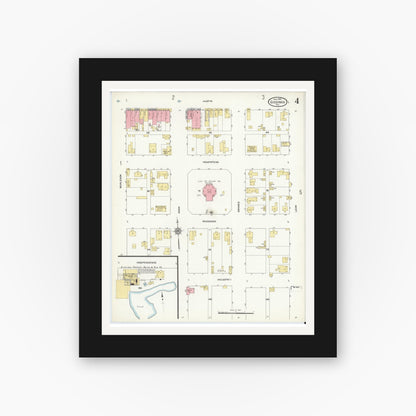 Old map wall art mockup — black gallery frame with white mat — Sanborn Fire Insurance Map from Giddings, Lee County, Texas (1912), Sheet #0004