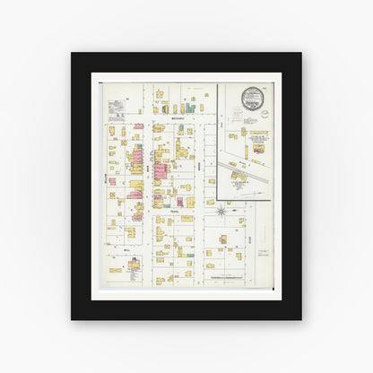 Old map wall art mockup — black gallery frame with white mat — Sanborn Fire Insurance Map from Springport, Jackson County, Michigan (1900), Sheet #0001